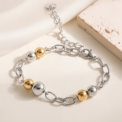 304 Stainless Steel Beads Link Bracelets BJEW-K291-03GP-1