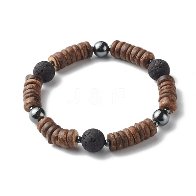 Natural Coconut Rondelle Beads Stretch Bracelets Set for Men Women BJEW-JB06771-1