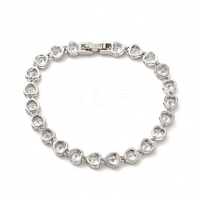 Clear Cubic Zirconia Heart Link Chain Bracelet BJEW-E073-05P-1
