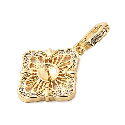 Brass Pave Clear Cubic Zirconia Pendants KK-G553-12G-1
