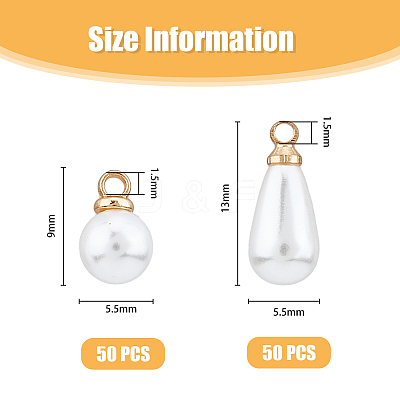 100Pcs 2 Styles Plastic Imitation Pearl Charms KK-FH0006-95-1
