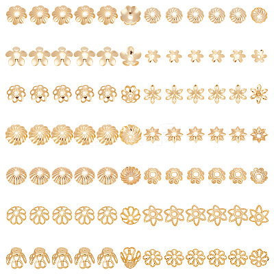 90Pcs 15 Styles Brass Bead Caps KK-PH0012-19B-1