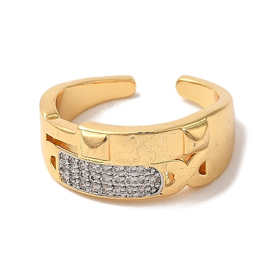 Rack Plating Brass Micro Pave Clear Cubic Zirconia Cuff Rings for Women RJEW-G325-13H-GP-1