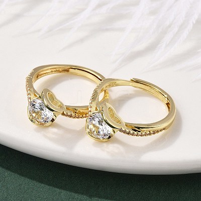 Brass Micro Pave Clear Cubic Zirconia Finger Rings for Women RJEW-U049-01G-1