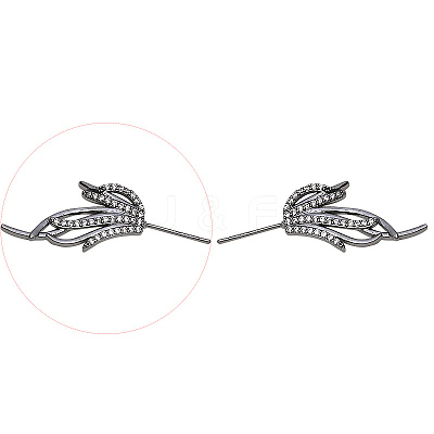 Brass Micro Pave Clear Cubic Zirconia Fishtail Head Pins BAPE-PW0002-10B-B-1