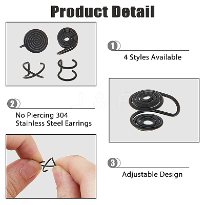 8Pcs 4 Styles Stainless Steel Cuff Earrings EJEW-HS0001-10EB-1