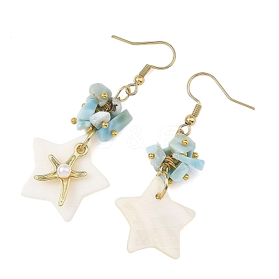 Natural Larimar & Natural Freshwater Shell & Alloy Dangle Earring for Women EJEW-JE07403-1