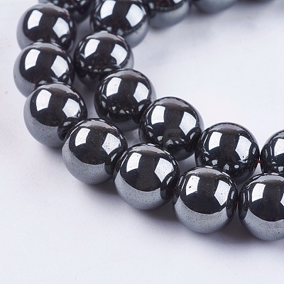 Non-Magnetic Synthetic Hematite Beads Strands G-H1624-12mm-1-1