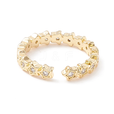 Clear Cubic Zirconia Star Cuff Ring KK-D067-34G-RS-1