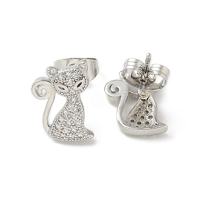 Brass Micro Pave Clear Cubic Zirconia Stud Earrings EJEW-R009-01P-1