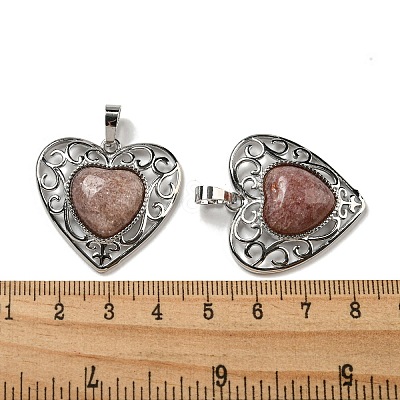 Natural Strawberry Quartz Peach Love Heart Pendants G-G158-01S-1