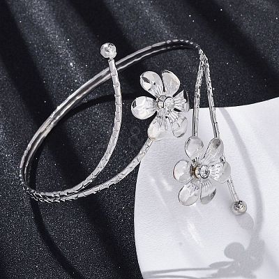 Flower Alloy Arm Cuff Bangles for Girl Women LS-AJEW-A063-01E-P-1