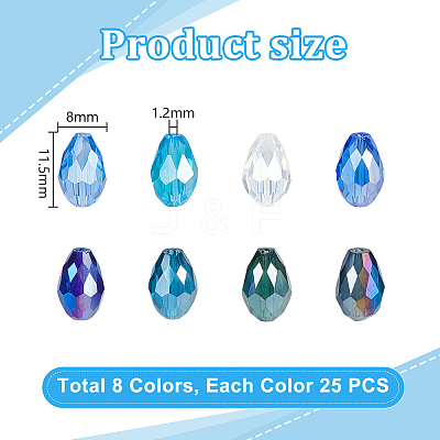 200Pcs 8 Colors Transparent Electroplate Glass Beads EGLA-GA0001-37-1