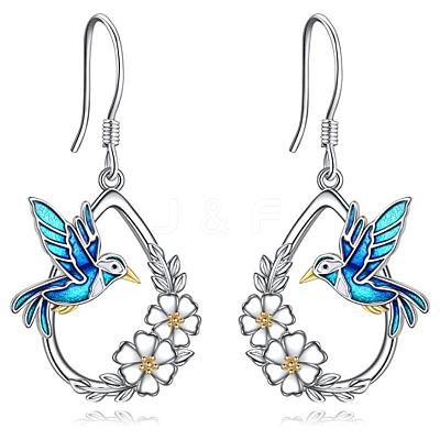 Alloy Enamel Bird & Flower Dangle Earrings for Women WG6BE60-04-1