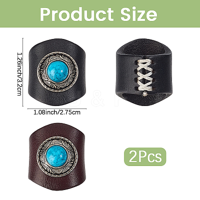 2Pcs 2 Colors Leather & Alloy & Synthetic Turquoise Scarf Clips AJEW-CL0005-24A-1