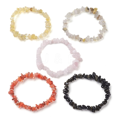12 Constellation Natural Mixed Gemstone Chip Beaded Stretch Bracelets Sets for Women Men BJEW-JB10264-06-1