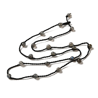 Natural Labradorite Braided Bead Necklacess NJEW-K258-06E-1