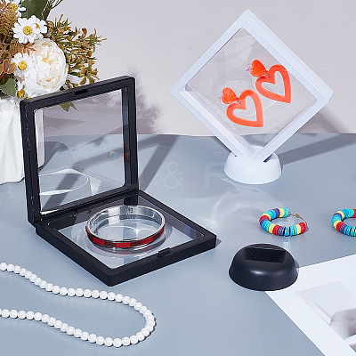 8Pcs 2 Colors Square Transparent PE Thin Film Suspension Jewelry Display Boxes ODIS-GA0001-70-1