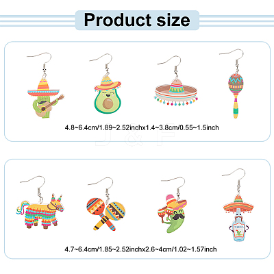 8 Pairs 8 Styles Cactus & Avocado & Horse Acrylic Dangle Earrings EJEW-AN0001-38-1