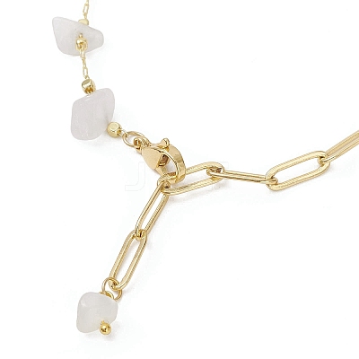 Natural White Moonstone Chip Bead & Brass Paperclip Chains Bracelets BJEW-JB12715-02-1