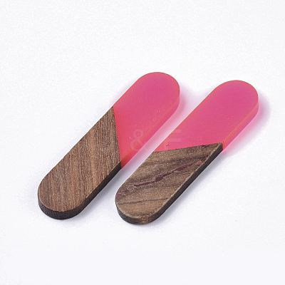 Transparent Resin & Walnut Wood Cabochons RESI-Q210-014A-B02-1