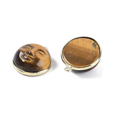 Natural Tiger Eye Smiling Face Pendants G-K372-02G-1