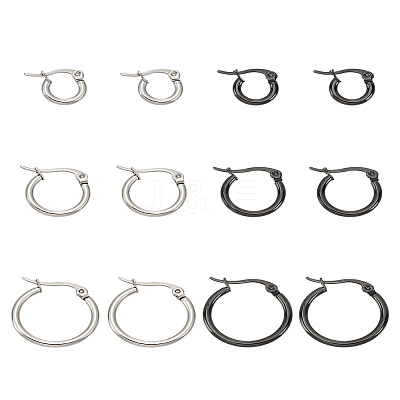 6 Pairs 6 Style Stainless Steel Ring Hoop Earrings for Women EJEW-LP0001-41-1