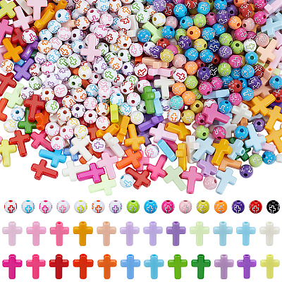 800Pcs 4 Styles Cross Theme Acrylic Beads MACR-PA0001-45D-1