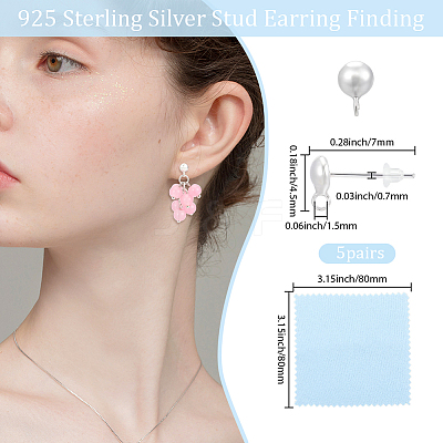 5 Pairs 925 Sterling Silver Stud Earring Findings STER-BBC0008-94S-1