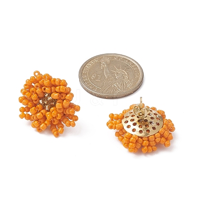 Glass Seed Braided Beaded Flower Stud Earrings EJEW-MZ00072-01-1