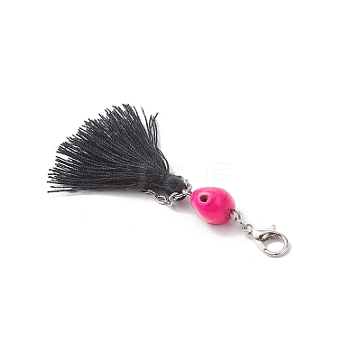Dyed Synthetic Turquoise Halloween Skull & Polycotton Tassel Pendant Decorations HJEW-JM03899-1