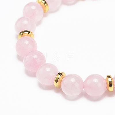 Natural Rose Quartz Rectangle Beaded Stretch Bracelet BJEW-JB08982-03-1