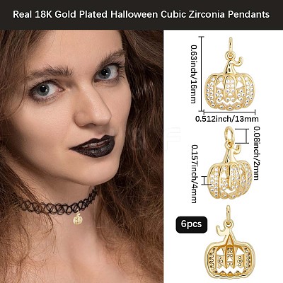 6Pcs Halloween Brass Cubic Zirconia Pendants ZIRC-BBC0003-41-1