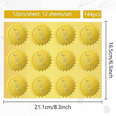 12 Sheets Self Adhesive Gold Foil Embossed Stickers DIY-WH0451-050-1