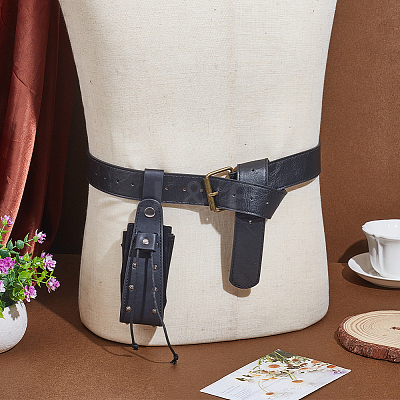 Medieval PU Leather Waist Belt Pouches with Alloy Rivets AJEW-WH0678-30B-1