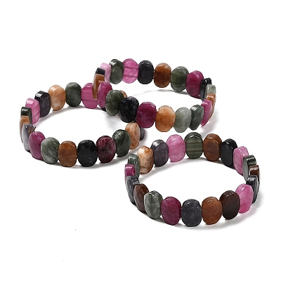 Oval Natural Malaysia Jade Beaded Stretch Bracelets G-P589-02A-04-1