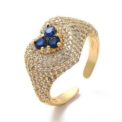 Cubic Zirconia Heart Open Cuff Ring RJEW-C041-04-1