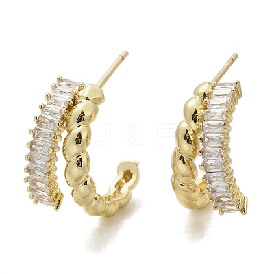 Twist Brass Micro Pave Cubic Zirconia Stud Earrings EJEW-M082-16G-02-1