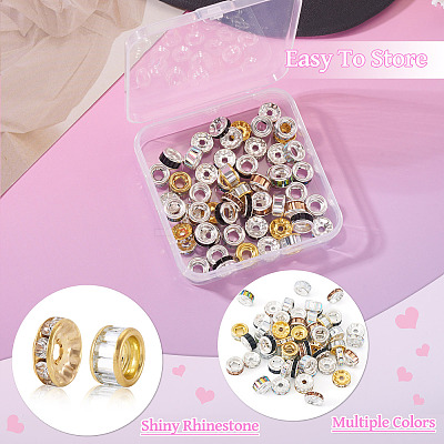55Pcs 11 Styles Alloy Glass & Iron Rhinestone Spacer Beads FIND-TA0008-70C-1