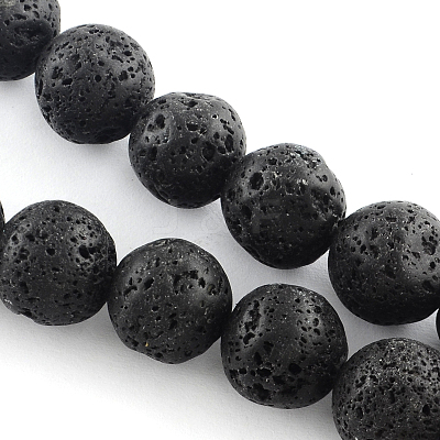Natural Lava Rock Gemstone Round Bead Strands X-G-R285-10mm-06-1