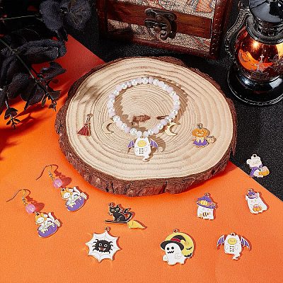 24Pcs 12 Style Halloween Theme Alloy Enamel Pendants ENAM-SC0003-35-1