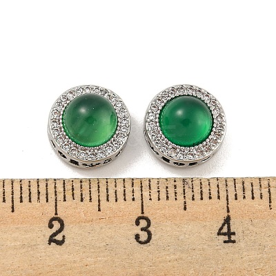 Hollow Brass Micro Pave Clear Cubic Zirconia Beads KK-G490-07P-1