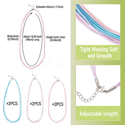 6Pcs 3 Colors 1MM Polyester&Cotton Waxed Cord 5-Strand Necklace Making MAK-TA0001-36A-1