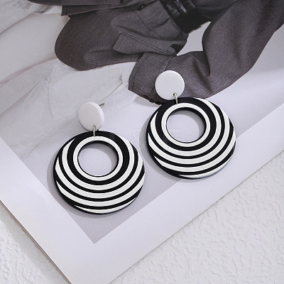 Acrylic Stripe Dangle Stud Earrings FS-WG5637F-03-1