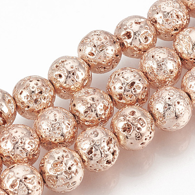 Electroplated Natural Lava Rock Beads Strands X-G-T061-55C-6mm-1