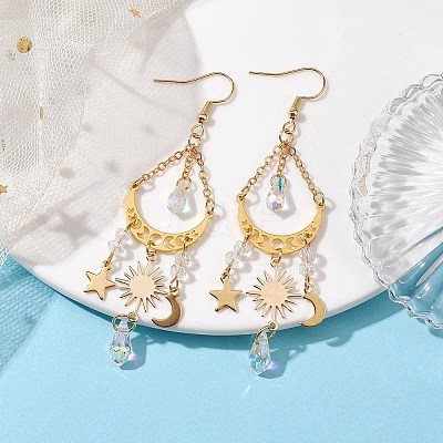 Moon & Star & Sun Alloy Chandelier Earrings EJEW-JE05719-1