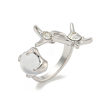 Star Zinc Alloy Rhinestone Open Cuff Ring RJEW-Z048-02P-02-1