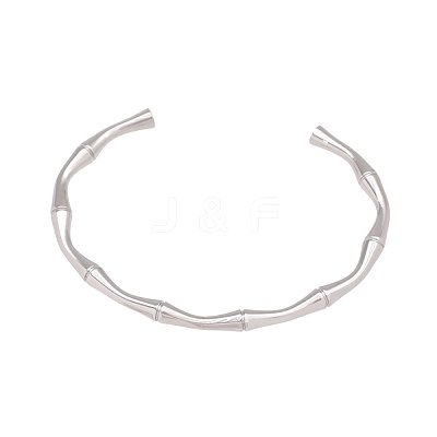 304 Stainless Steel Bamboo Joint Cuff Bangles for Women BJEW-G759-09P-1
