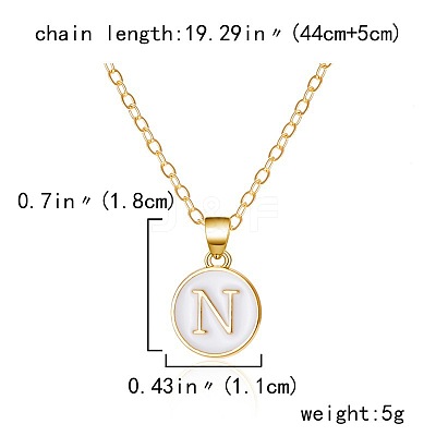 Alloy White Enamel Flat Round with Letter Pendant Necklaces FS-WG63565-14-1