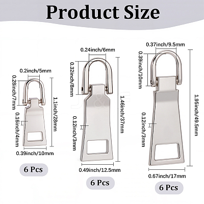 18Pcs 3 Styles Alloy Zipper Pull Tabs FIND-CY0001-83P-1